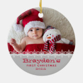 Baby's First Christmas 2023 Foto Red Gray Keramik Ornament (Hinten)