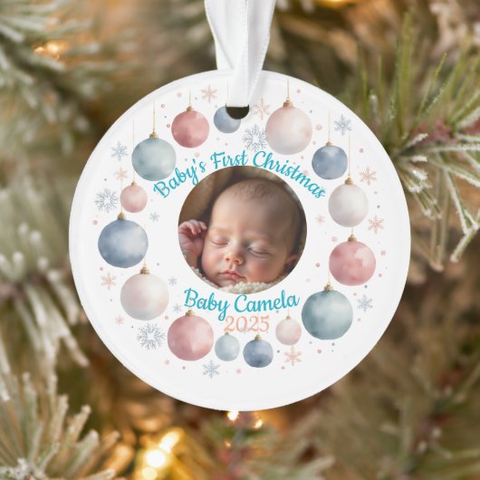 Baby's First Christmas 2025 Personalized Photo Ornament (Baum)