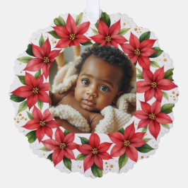 Baby's First Christmas 2025 Poinsettia Wreath Ornament Karte