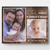 Baby's First Christmas 2 Foto Collage Rustic Wood Fotoplatte (Vorderseite)
