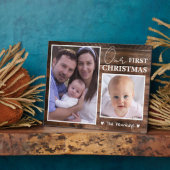 Baby's First Christmas 2 Foto Collage Rustic Wood Fotoplatte (Seite)