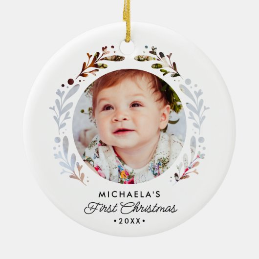 Baby's First Christmas 2-Foto Cutout Simple Keramik Ornament (Hinten)