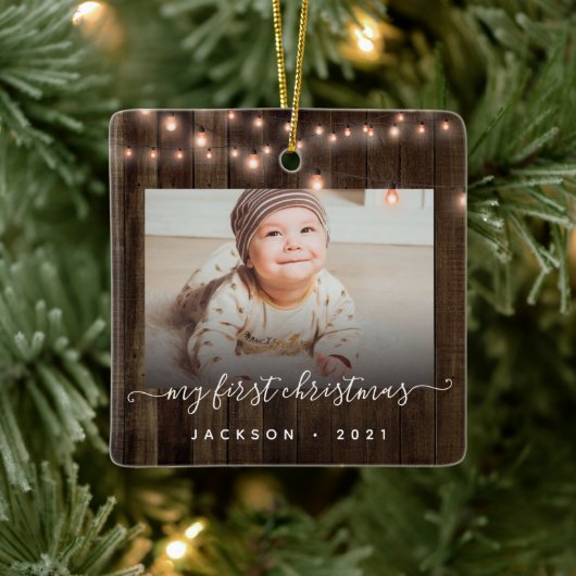 Baby's First Christmas 2 Foto Holz und Licht Keramikornament (Baum)