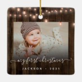 Baby's First Christmas 2 Foto Holz und Licht Keramikornament (Rückseite)