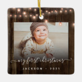 Baby's First Christmas 2 Foto Holz und Licht Keramikornament (Vorderseite)