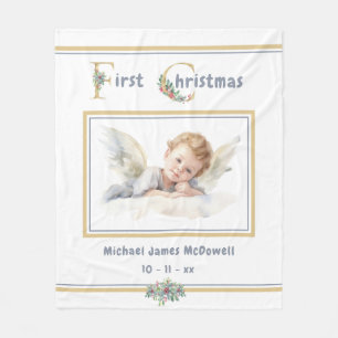 Baby's First Christmas Angel Gold White Christmas Fleecedecke