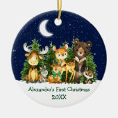 Baby's First Christmas Animals Deer Bow Sky Keramik Ornament (Vorne)