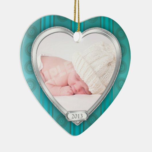 Babys First Christmas Aqua Silver Foto Xmas Keramikornament (Rechts)