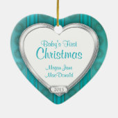 Babys First Christmas Aqua Silver Foto Xmas Keramikornament (Hinten)