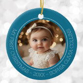 Baby's First Christmas Aquamarin Modern 2 Foto Neu Keramik Ornament