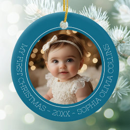 Baby's First Christmas Aquamarin Modern 2 Foto Neu Keramik Ornament