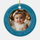 Baby's First Christmas Aquamarin Modern 2 Foto Neu Keramik Ornament (Hinten)
