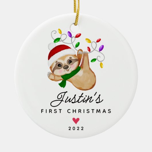 Baby's First Christmas Baby Boy Sloth Keramik Ornament (Vorne)