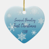 Baby's First Christmas Baby Foto Blue Christmas Keramik Ornament (Hinten)