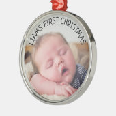 Baby's First Christmas Baby Foto Blue Christmas Ornament Aus Metall (Links)
