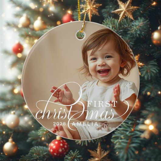 Baby's First Christmas Baby Photo Name Keramik Ornament