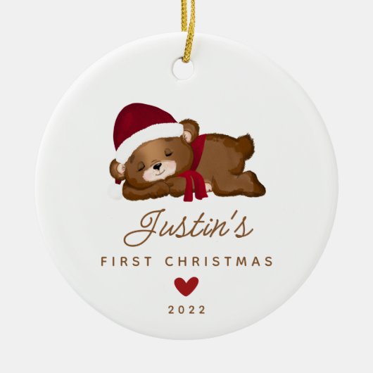 Baby's First Christmas Baby Teddy Bear Keramik Ornament (Vorne)