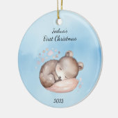 Baby's First Christmas Bear Blue Personalisiert Keramik Ornament (Links)