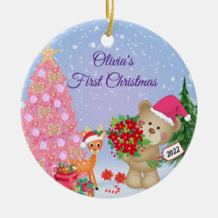 Baby's First Christmas Bear Personalisiert Keramik Ornament