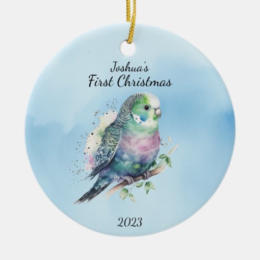 Baby's First Christmas Bird Personalisiert Keramik Ornament (Vorne)