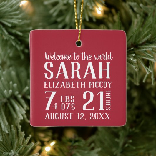 Baby's First Christmas Birth Stat Foto Keramikornament (Baum)