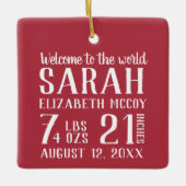 Baby's First Christmas Birth Stat Foto Keramikornament (Vorderseite)