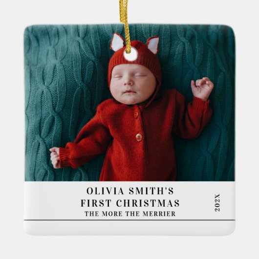 Babys First Christmas Birth Stats Announcement Keramikornament (Vorderseite)