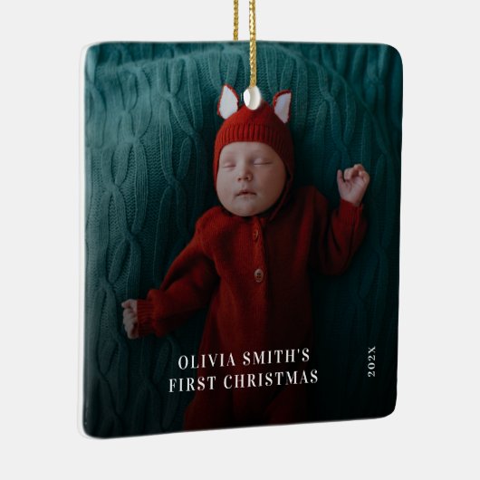 Babys First Christmas Birth Stats Announcement Keramikornament (Rechts)