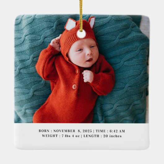 Babys First Christmas Birth Stats Announcement Keramikornament (Rückseite)