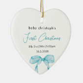 Baby's First Christmas Birth Stats Foto Bow Keramik Ornament (Rechts)