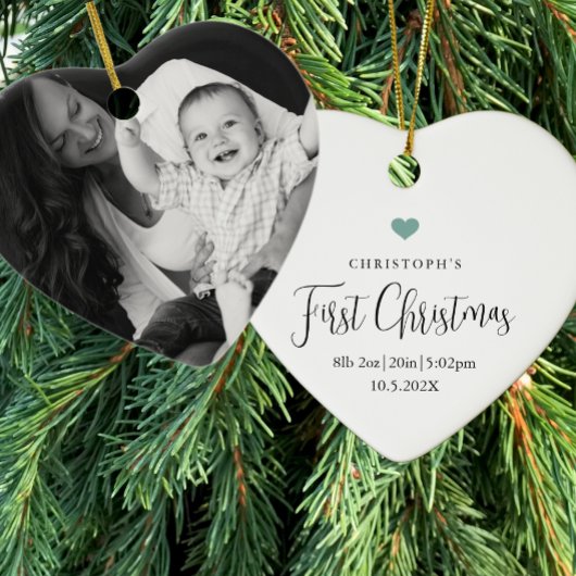 Baby's First Christmas Birth Stats Foto Herz Keramik Ornament