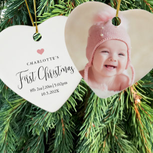 Baby's First Christmas Birth Stats Foto Herz Keramik Ornament