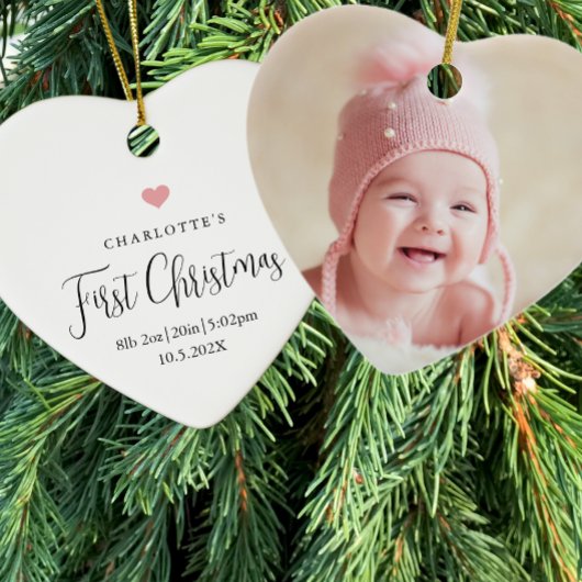 Baby's First Christmas Birth Stats Foto Herz Keramik Ornament
