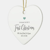Baby's First Christmas Birth Stats Foto Herz Keramik Ornament (Links)