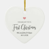 Baby's First Christmas Birth Stats Foto Herz Keramik Ornament (Vorne)