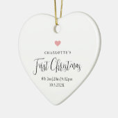 Baby's First Christmas Birth Stats Foto Herz Keramik Ornament (Links)