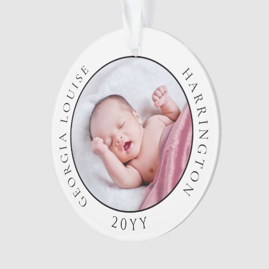 Baby's First Christmas Birth Stats Foto Keepake Ornament (Vorderseite)