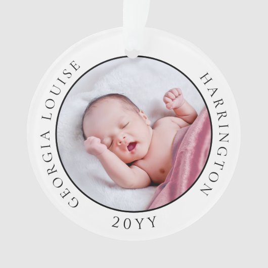 Baby's First Christmas Birth Stats Foto Keepake Ornament (Vorderseite)