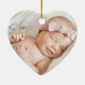 Baby's First Christmas Birth Stats Foto Pink Bow Keramik Ornament (Hinten)