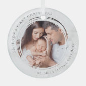 Baby's First Christmas Birth Stats Marble Foto Ornament Aus Glas (Vorderseite)