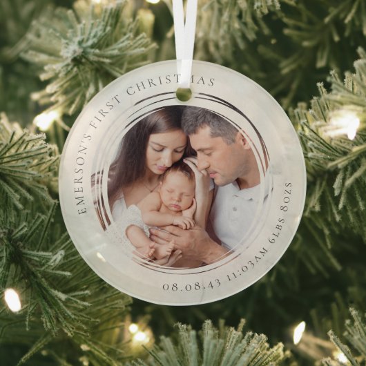 Baby's First Christmas Birth Stats Marble Foto Ornament Aus Glas (InSitu)