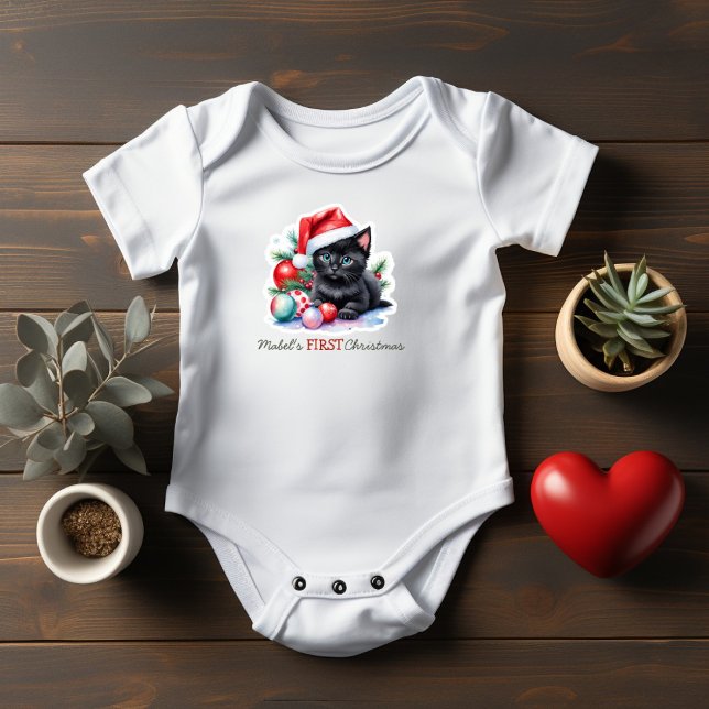 Baby's First Christmas Black Kitten Weihnachtsmann Baby Strampler (Von Creator hochgeladen)