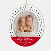 Baby's First Christmas Black, White and Red Dots Keramik Ornament (Links)