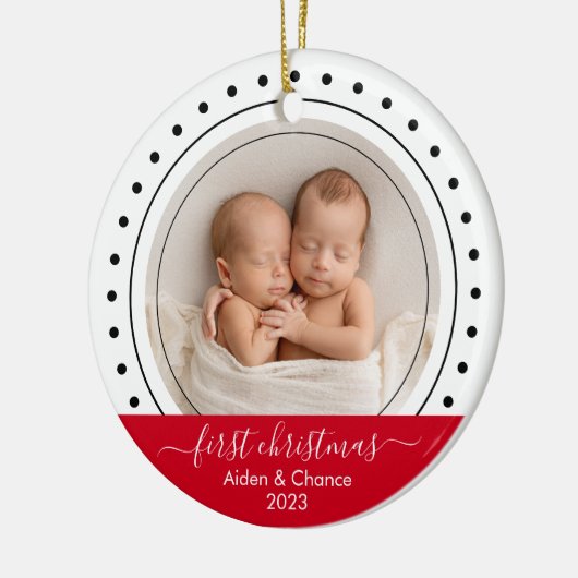 Baby's First Christmas Black, White and Red Dots Keramik Ornament (Links)