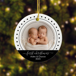 Baby's First Christmas Black, White Dots Keramik Ornament