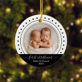 Baby's First Christmas Black, White Dots Keramik Ornament
