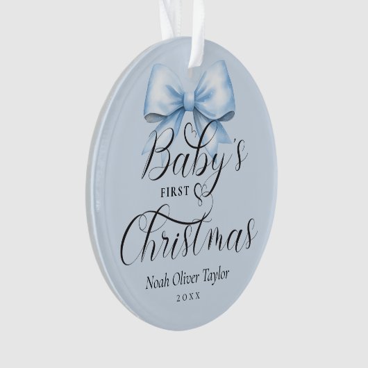 Baby's First Christmas Blue Bow Keepake Ornament (Vorderseite)