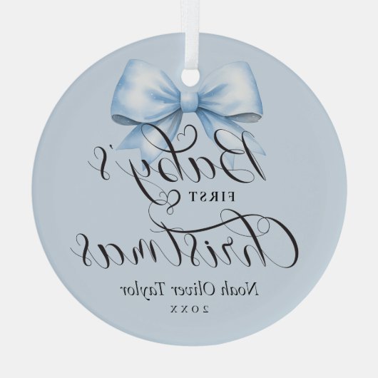 Baby's First Christmas Blue Bow Keepake Ornament Aus Glas (Rückseite)