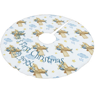 Baby's First Christmas Blue Boy Watercolor Polyester Weihnachtsbaumdecke