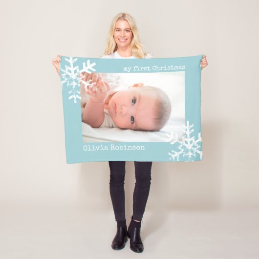 Baby's First Christmas Blue Foto mit Schneeflocken Fleecedecke (Beispiel)